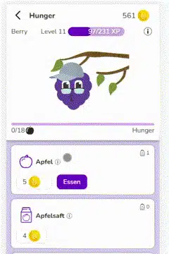 Animated Playzone screen where berry eats a snack and reacts