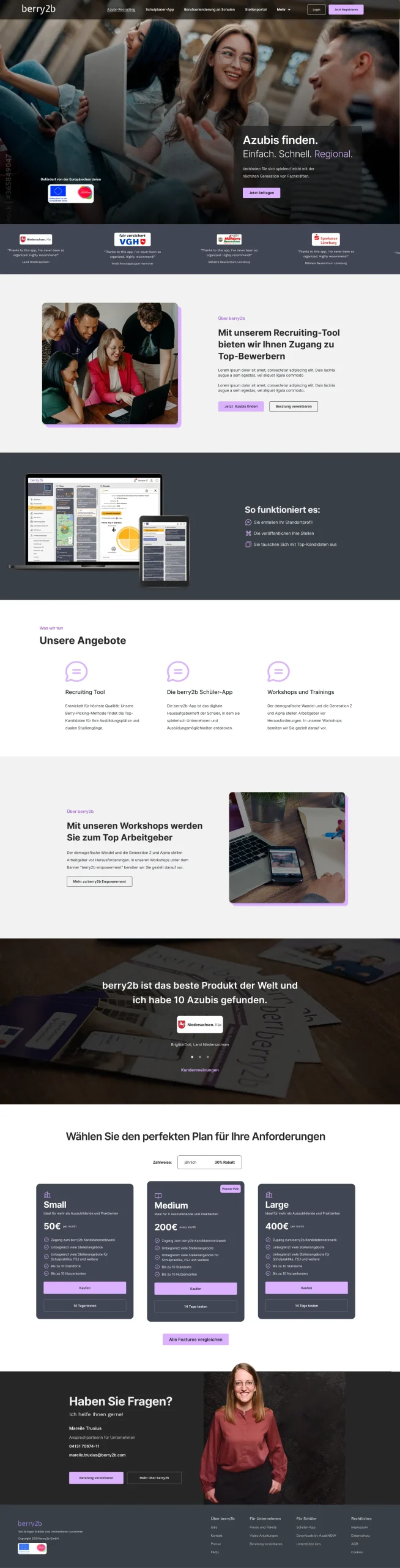 The redesigned business page in full