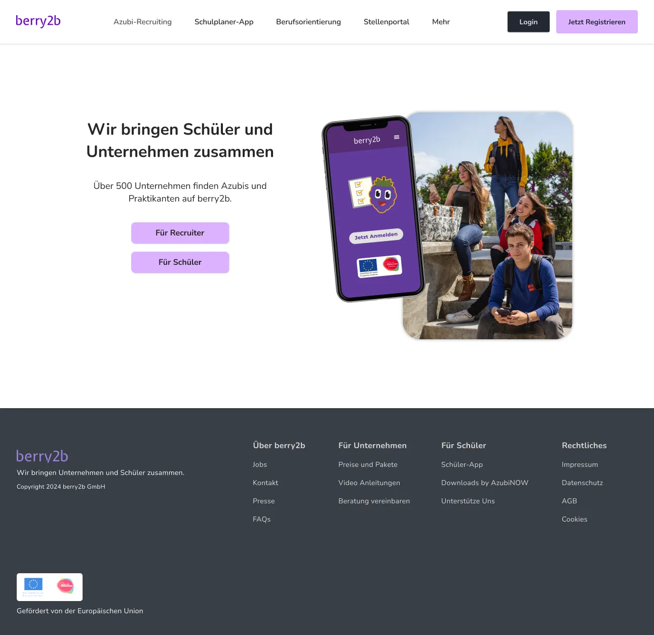 First draft of the role-selector homepage with For Recruiters and For Students buttons