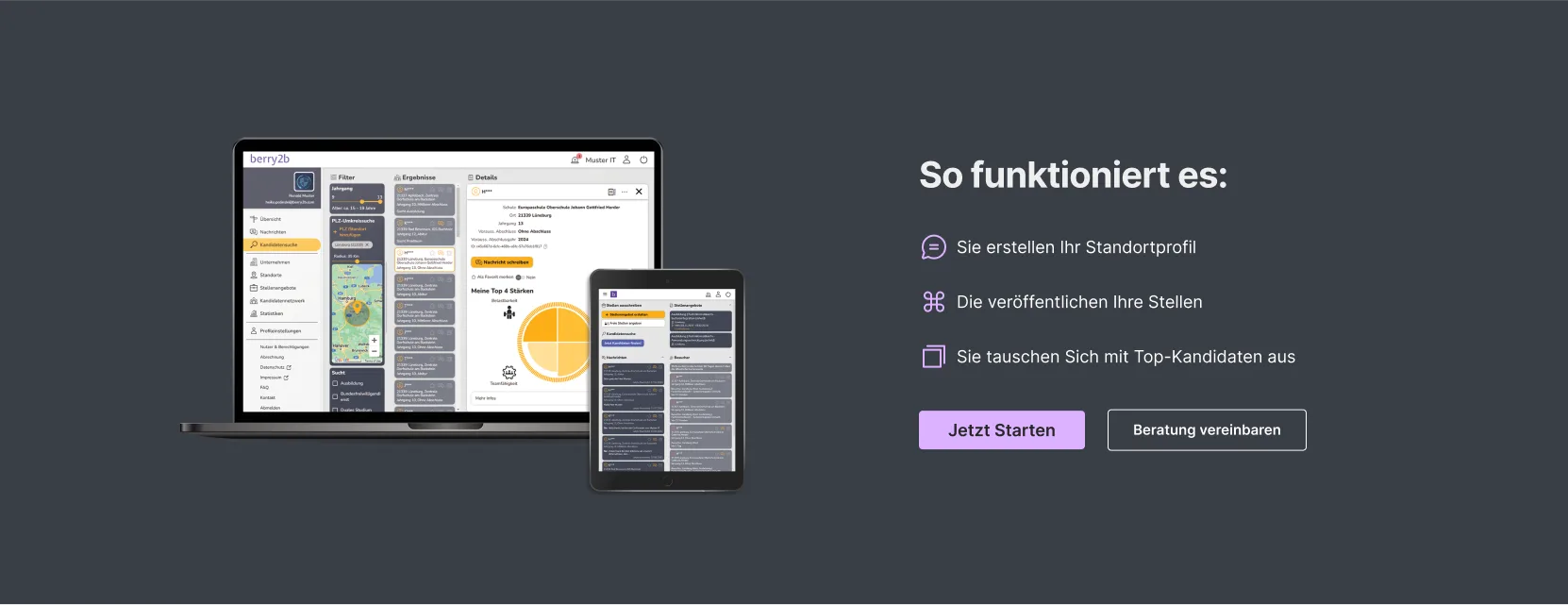 Redesigned recruiter how-it-works section explaining the three-step flow