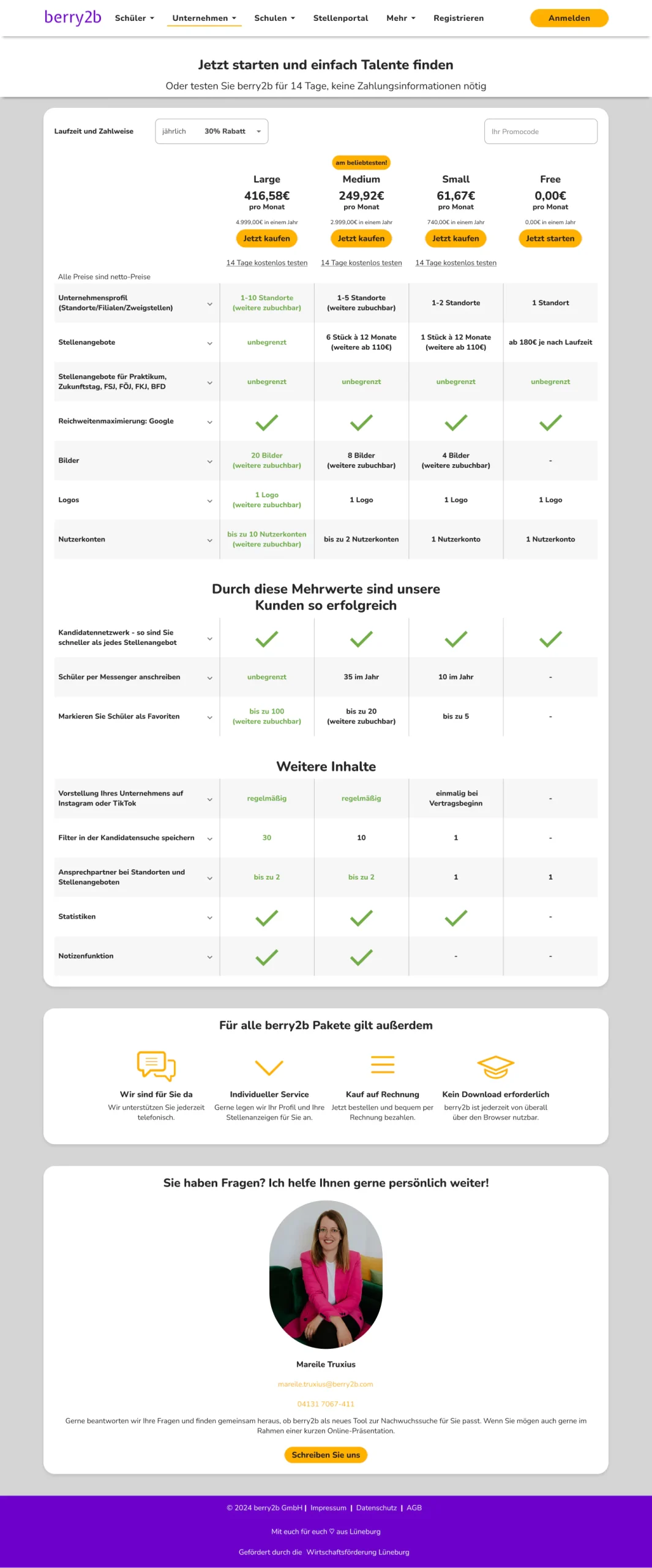 The old pricing page in full