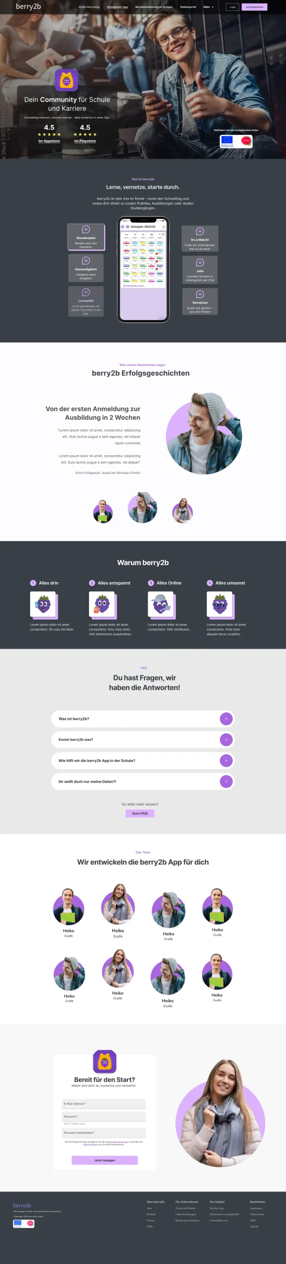 The redesigned student page in full