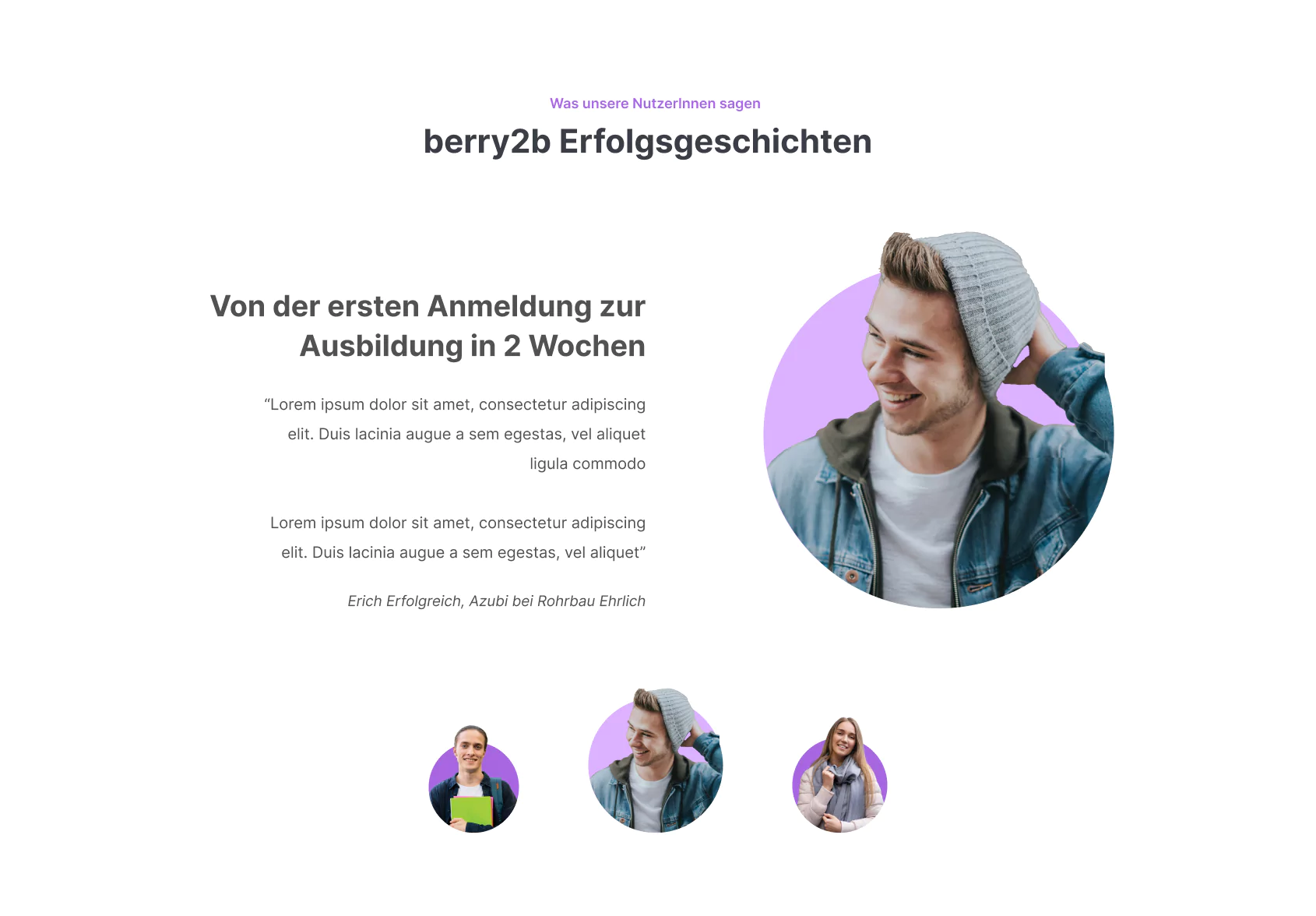 Redesigned student social-proof section with success stories